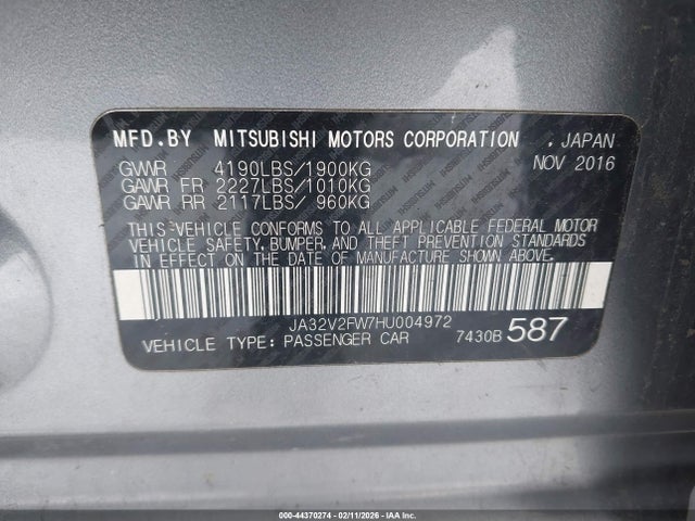 Продажа на аукционе авто 2017 Mitsubishi Lancer Es/se/sel, vin: JA32V2FW7HU004972, номер лота: 44370274