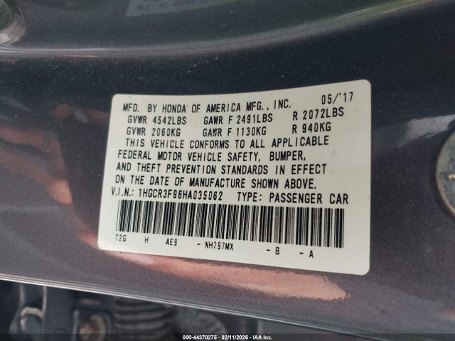 1HGCR3F96HA035062 Honda Accord Touring V6