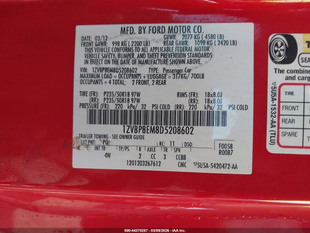 2013 FORD MUSTANG 1ZVBP8EM8D5208602 Photo 8