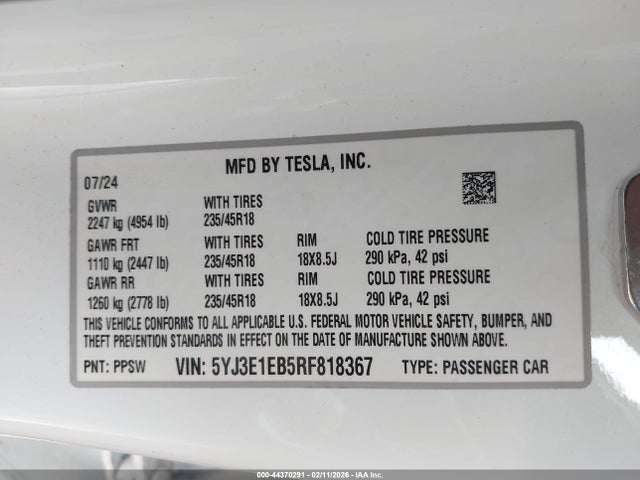 2024 TESLA MODEL 3 5YJ3E1EB5RF818367 Photo 8