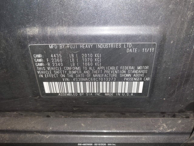 44370328 :رقم المزاد ، 4S3BMAC68C1013273 vin ، 2012 Subaru Legacy 2.5i Premium مزاد بيع