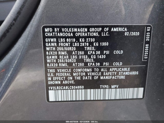 2020 VOLKSWAGEN ATLAS 1V2LR2CA9LC504650 Photo 8