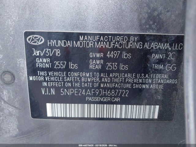 5NPE24AF9JH687722 Hyundai SONATA SE