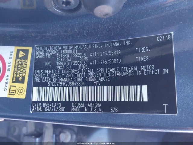 Toyota Highlander Limited 2018 5TDDZRFH2JS843804 Image 9
