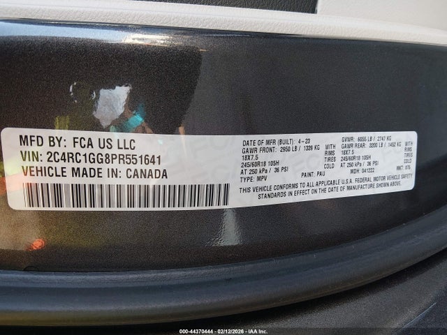 2023 Chrysler Pacifica Limited მანქანა იყიდება აუქციონზე, vin: 2C4RC1GG8PR551641, აუქციონის ნომერი: 44370444