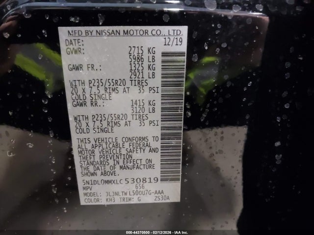 Aukcja sprzedaży 2020 Infiniti Qx60 Luxe Awd, vin: 5N1DL0MMXLC530819, numer aukcji: 44370500