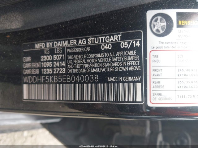 2014 Mercedes-benz E 350 მანქანა იყიდება აუქციონზე, vin: WDDHF5KB5EB040038, აუქციონის ნომერი: 44370518