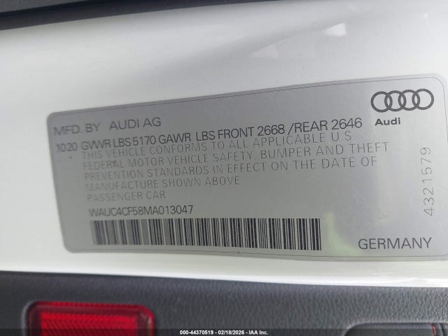 Продажа на аукционе авто 2021 Audi S5 Sportback Premium Plus Tfsi Quattro Tiptronic, vin: WAUC4CF58MA013047, номер лота: 44370519