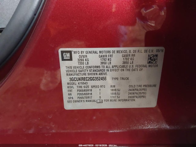3GCUKREC2GG352456 Chevrolet Silverado 1500 2lt