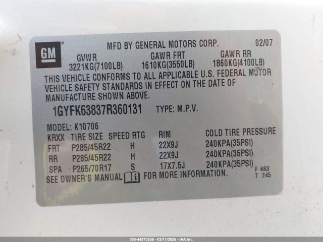 2007 CADILLAC ESCALADE 1GYFK63837R360131 Photo 8
