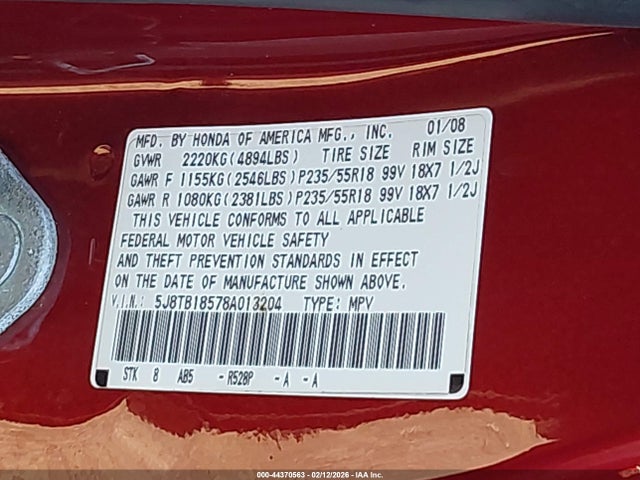 2008 ACURA RDX 5J8TB18578A013204 Photo 8