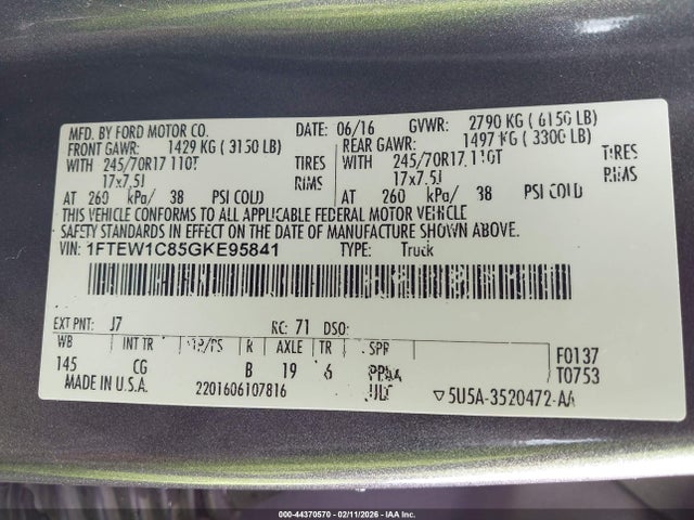 1FTEW1C85GKE95841 Ford F-150 Xl