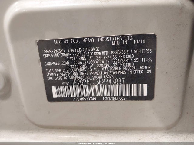 Aukcja sprzedaży 2014 Subaru Xv Crosstrek 2.0i Premium, vin: JF2GPACC3E8343837, numer aukcji: 44370571
