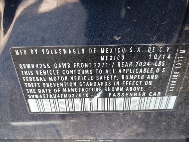 44370606 :رقم المزاد ، 3VW4T7AU4FM037610 vin ، 2015 Volkswagen Golf Gti 2.0t Autobahn 4-door مزاد بيع