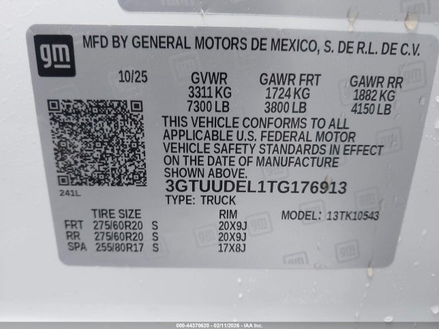 44370620 :رقم المزاد ، 3GTUUDEL1TG176913 vin ، 2026 Gmc Sierra 1500 , Short Bed, Slt, 4wd مزاد بيع