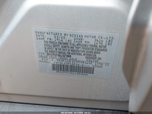 3N1CP5CV6LL521666 Nissan Kicks Sv Xtronic Cvt