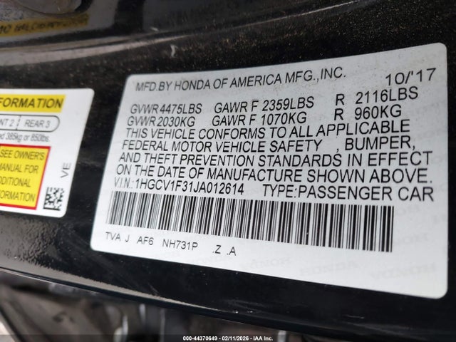 1HGCV1F31JA012614 Honda Accord Sport