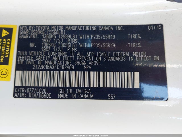 2T2ZK1BAXFC182409 Lexus RX 350