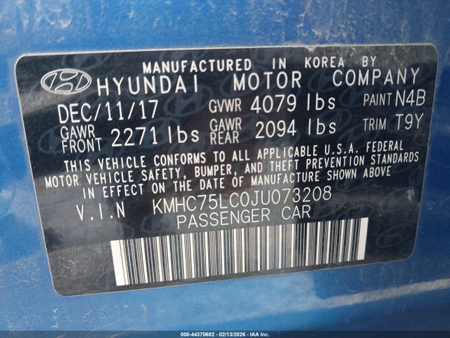 KMHC75LC0JU073208 Hyundai Ioniq Hybrid Sel