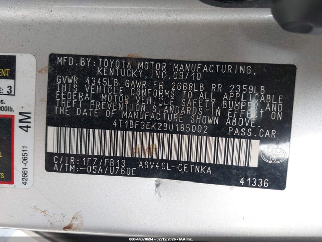 2011 Toyota Camry Le მანქანა იყიდება აუქციონზე, vin: 4T1BF3EK2BU185002, აუქციონის ნომერი: 44370694