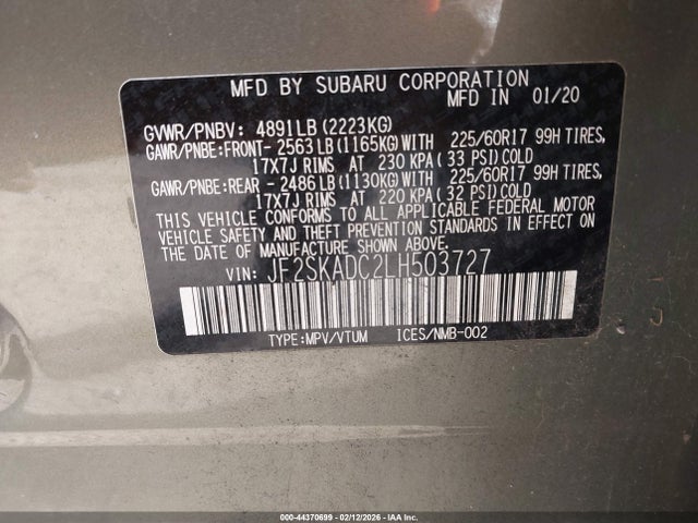 Subaru Forester 2020 JF2SKADC2LH503727 Image 9