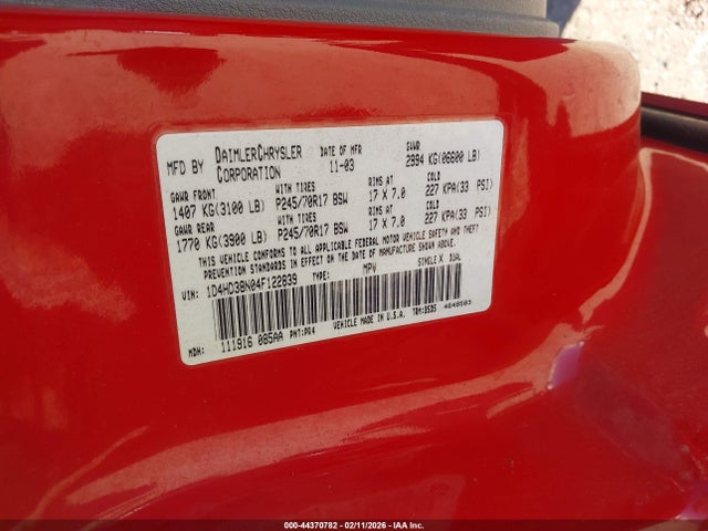 2004 DODGE DURANGO 1D4HD38N04F122839 Photo 8