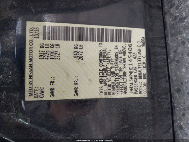 1N4AL3AP4HC145406 Nissan Altima 2.5 Sl