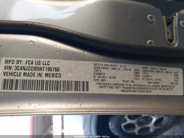 2022 Jeep Compass Trailhawk 4x4 მანქანა იყიდება აუქციონზე, vin: 3C4NJDDB9NT195760, აუქციონის ნომერი: 44370804