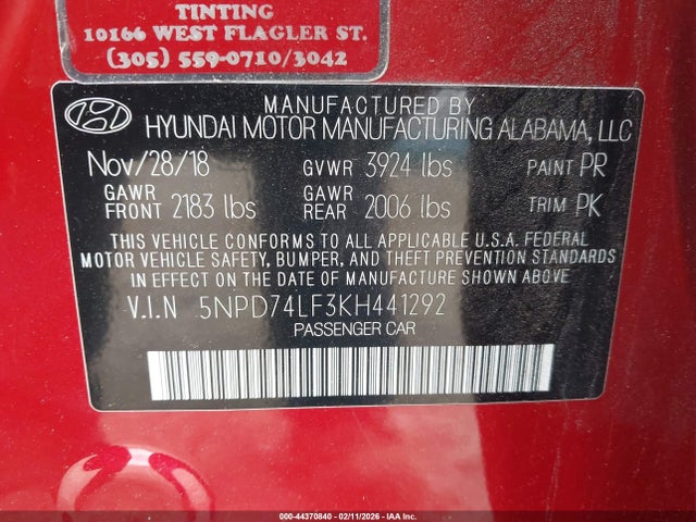 2019 HYUNDAI ELANTRA 5NPD74LF3KH441292 Photo 8