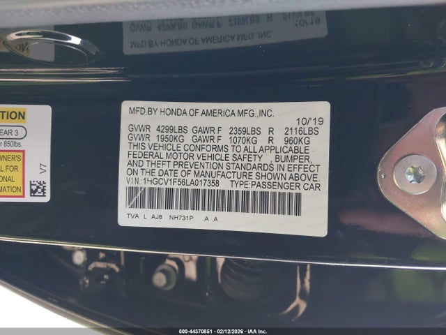 1HGCV1F56LA017358 Honda Accord Ex-l