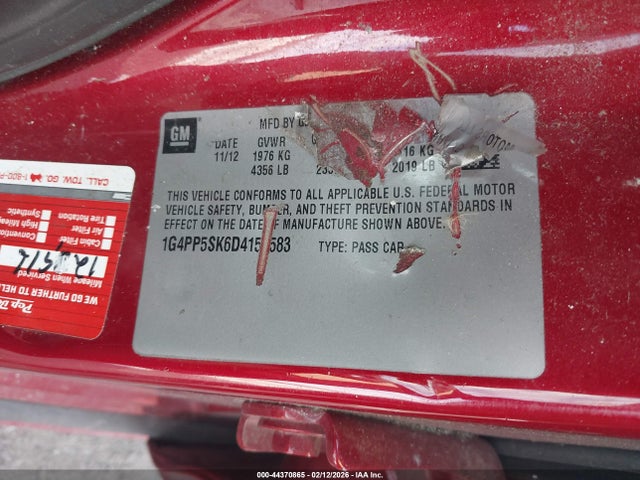 2013 Buick Verano მანქანა იყიდება აუქციონზე, vin: 1G4PP5SK6D4154583, აუქციონის ნომერი: 44370865