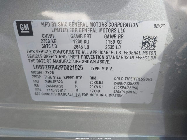 44370924 :رقم المزاد ، LRBFZRR42PD021525 vin ، 2023 Buick Envision Avenir Fwd مزاد بيع