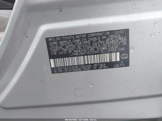 Aukcja sprzedaży 2008 Lexus Es 350, vin: JTHBJ46G182206573, numer aukcji: 44370942