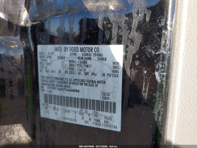 Продаж на аукціоні авто 2007 Ford F-150 Stx/xl/xlt, vin: 1FTRF12297NA44988, номер лоту: 44370946