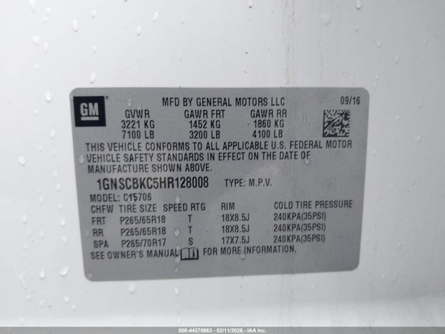 Chevrolet Tahoe Lt 2017 1GNSCBKC5HR128008 Image 9