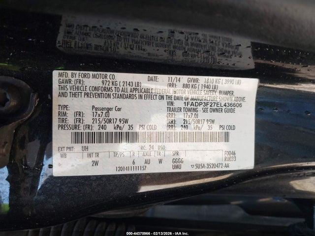 44370966 :رقم المزاد ، 1FADP3F27EL436606 vin ، 2014 Ford Focus Se مزاد بيع