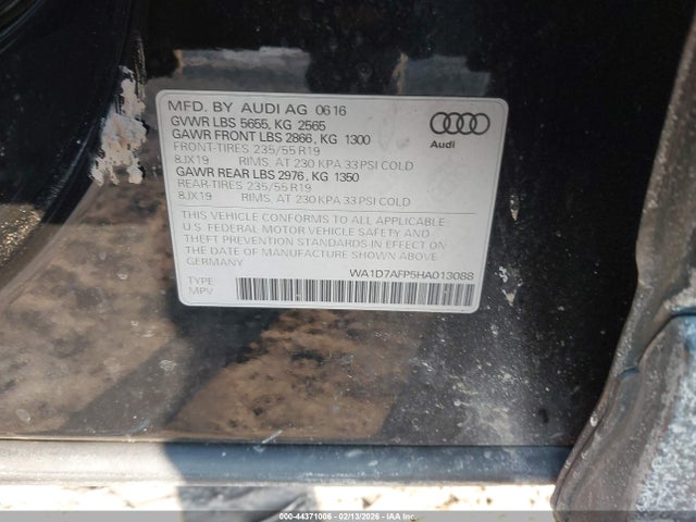 Продажа на аукционе авто 2017 Audi Q5 3.0t Premium Plus, vin: WA1D7AFP5HA013088, номер лота: 44371006