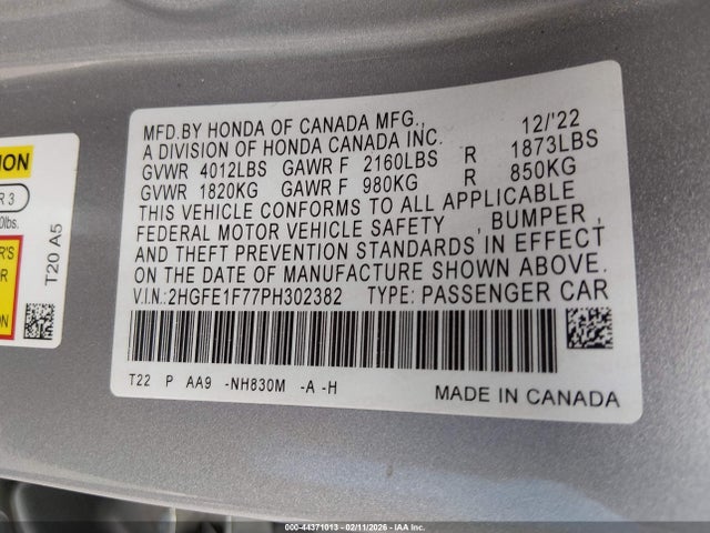 Honda Civic Ex/ex W/o Bsi 2023 2HGFE1F77PH302382 Image 9
