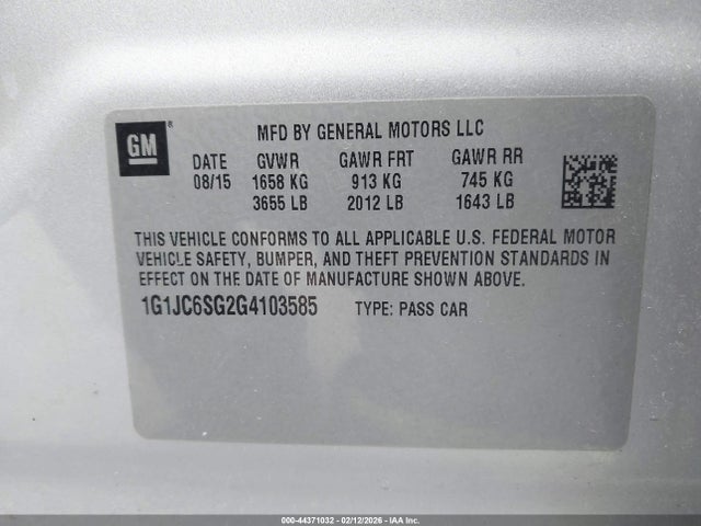 1G1JC6SG2G4103585 Chevrolet Sonic Lt Auto