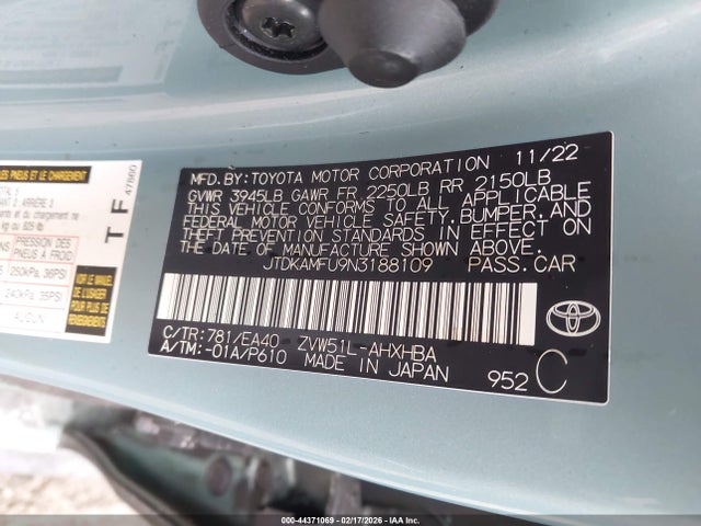 2022 TOYOTA PRIUS JTDKAMFU9N3188109 Photo 8