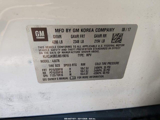 Aukcja sprzedaży 2018 Buick Encore Preferred, vin: KL4CJASB2JB519016, numer aukcji: 44371071