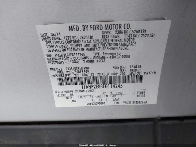 1FAHP2E88FG114245 Ford TAURUS SEL