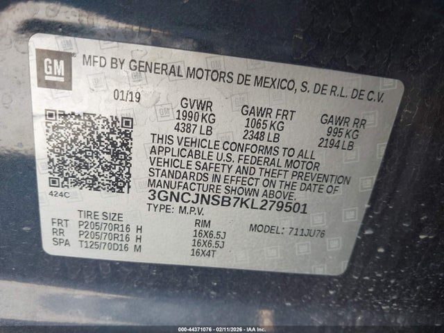 2019 CHEVROLET TRAX 3GNCJNSB7KL279501 Photo 8