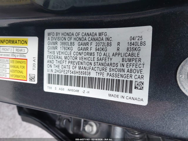 2025 HONDA CIVIC 2HGFE2F54SH589838 Photo 8