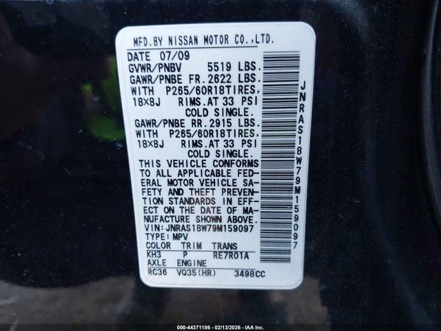 Aukcja sprzedaży 2009 Infiniti Fx35, vin: JNRAS18W79M159097, numer aukcji: 44371186