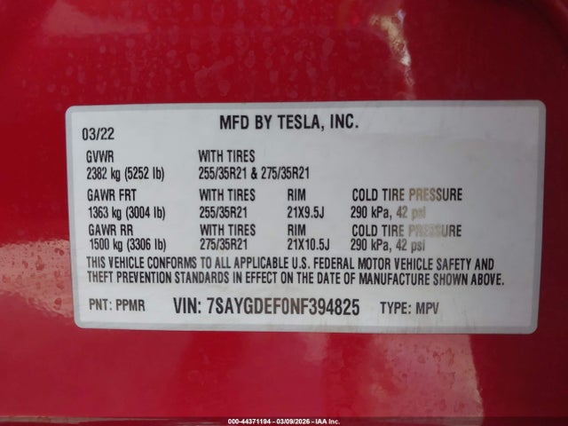 2022 TESLA MODEL Y 7SAYGDEF0NF394825 Photo 8