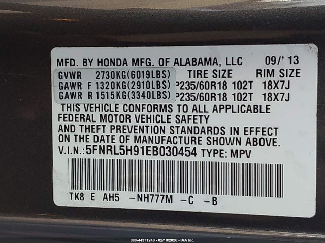 2014 HONDA ODYSSEY 5FNRL5H91EB030454 Photo 8