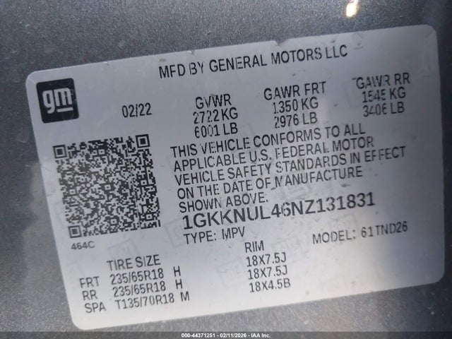 2022 GMC ACADIA 1GKKNUL46NZ131831 Photo 8