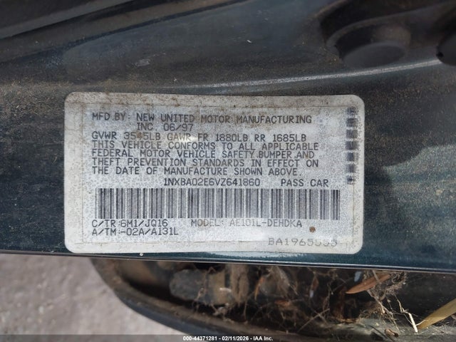 44371281 :رقم المزاد ، 1NXBA02E6VZ641860 vin ، 1997 Toyota Corolla Ce مزاد بيع