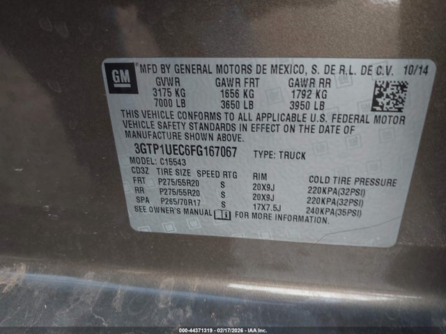 Продажа на аукционе авто 2015 Gmc Sierra 1500 Sle, vin: 3GTP1UEC6FG167067, номер лота: 44371319